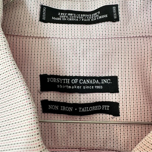 FORSYTH OF CANADA Non Iron Tailored Fit Shirt Size 18 36/37 100% Cotton Pink - Picture 5 of 9